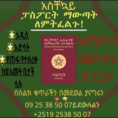 ማንኛውም አይነት የፓስፖርት አገልግሎት (0925385007)