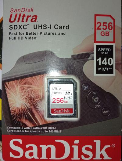 SanDisk Ultra 256GB SDXC UHS-I Memory Card - 140MB/s, Class 10, U1, Full HD Video, for DSLR Cameras, Drones, Laptops