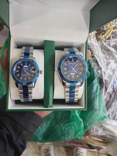 Rolex-style couple's two-tone day-date watches